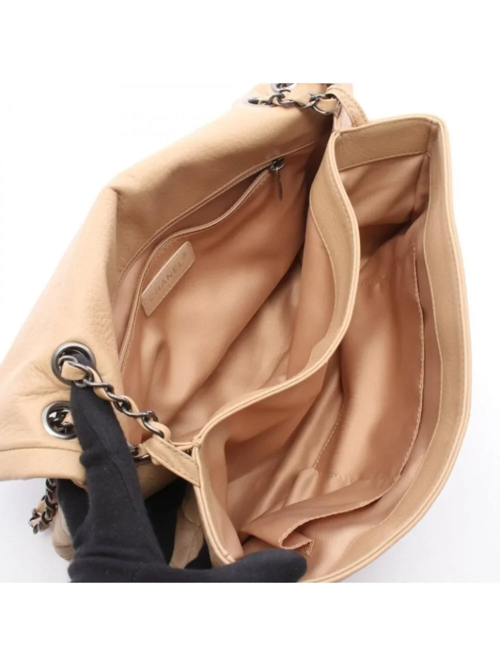 Chanel Shoulder Bag Quilted Beige Lambskin Chain